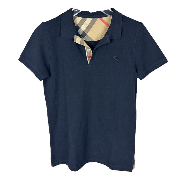 Burberry Navy Blue Preppy Y2K Collared Nova Check Fitted Polo XS - Picture 1 of 6